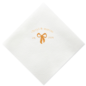 Commemorate the start of your love story with the Eternal Bond Bow Napkin, featuring a modern and trendy bow graphic. Add a personal touch with your names and the date of your union, perfect for celebrating your relationship's milestones.