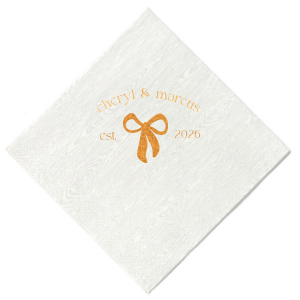 Commemorate the start of your love story with the Eternal Bond Bow Napkin, featuring a modern and trendy bow graphic. Add a personal touch with your names and the date of your union, perfect for celebrating your relationship's milestones.