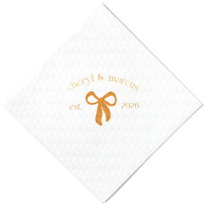 Commemorate the start of your love story with the Eternal Bond Bow Napkin, featuring a modern and trendy bow graphic. Add a personal touch with your names and the date of your union, perfect for celebrating your relationship's milestones.