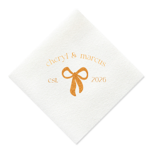 Commemorate the start of your love story with the Eternal Bond Bow Napkin, featuring a modern and trendy bow graphic. Add a personal touch with your names and the date of your union, perfect for celebrating your relationship's milestones.