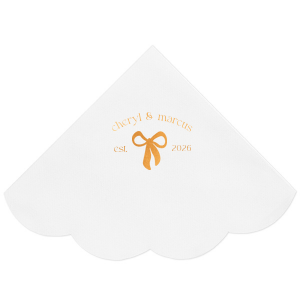 Commemorate the start of your love story with the Eternal Bond Bow Napkin, featuring a modern and trendy bow graphic. Add a personal touch with your names and the date of your union, perfect for celebrating your relationship's milestones.