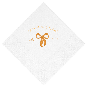 Commemorate the start of your love story with the Eternal Bond Bow Napkin, featuring a modern and trendy bow graphic. Add a personal touch with your names and the date of your union, perfect for celebrating your relationship's milestones.