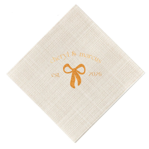 Commemorate the start of your love story with the Eternal Bond Bow Napkin, featuring a modern and trendy bow graphic. Add a personal touch with your names and the date of your union, perfect for celebrating your relationship's milestones.