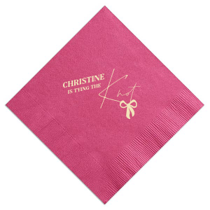 Set the stage for your nuptials with the Bow-tiful Beginnings Wedding Napkin, personalized with your name and the charming phrase "is tying the knot," enhanced by a modern bow graphic. Perfect for adding a personalized touch to your wedding festivities from engagment parties to bachelorette events.