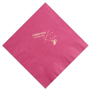 Set the stage for your nuptials with the Bow-tiful Beginnings Wedding Napkin, personalized with your name and the charming phrase "is tying the knot," enhanced by a modern bow graphic. Perfect for adding a personalized touch to your wedding festivities from engagment parties to bachelorette events.