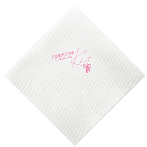 Set the stage for your nuptials with the Bow-tiful Beginnings Wedding Napkin, personalized with your name and the charming phrase "is tying the knot," enhanced by a modern bow graphic. Perfect for adding a personalized touch to your wedding festivities from engagment parties to bachelorette events.