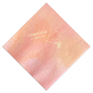 Set the stage for your nuptials with the Bow-tiful Beginnings Wedding Napkin, personalized with your name and the charming phrase "is tying the knot," enhanced by a modern bow graphic. Perfect for adding a personalized touch to your wedding festivities from engagment parties to bachelorette events.
