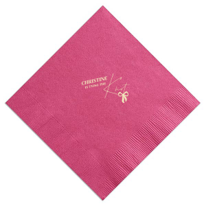 Set the stage for your nuptials with the Bow-tiful Beginnings Wedding Napkin, personalized with your name and the charming phrase "is tying the knot," enhanced by a modern bow graphic. Perfect for adding a personalized touch to your wedding festivities from engagment parties to bachelorette events.