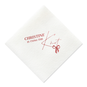 Set the stage for your nuptials with the Bow-tiful Beginnings Wedding Napkin, personalized with your name and the charming phrase "is tying the knot," enhanced by a modern bow graphic. Perfect for adding a personalized touch to your wedding festivities from engagment parties to bachelorette events.