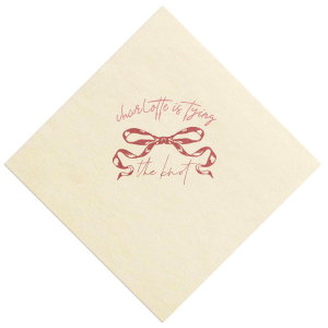 Embrace the romance of your special day with the Tying the Knot Romance Napkin, personalized with your name and the loving phrase "is tying the knot," adorned with a romantic bow graphic. Ideal for adding an elegant, personalized touch to your wedding celebration or bachelorette party.