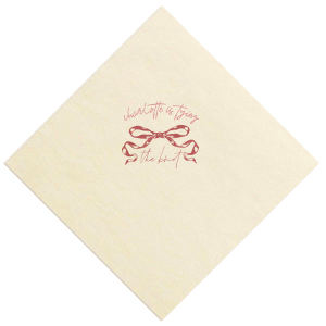 Embrace the romance of your special day with the Tying the Knot Romance Napkin, personalized with your name and the loving phrase "is tying the knot," adorned with a romantic bow graphic. Ideal for adding an elegant, personalized touch to your wedding celebration or bachelorette party.