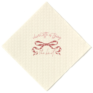 Embrace the romance of your special day with the Tying the Knot Romance Napkin, personalized with your name and the loving phrase "is tying the knot," adorned with a romantic bow graphic. Ideal for adding an elegant, personalized touch to your wedding celebration or bachelorette party.