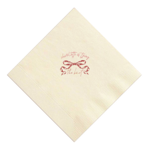 Embrace the romance of your special day with the Tying the Knot Romance Napkin, personalized with your name and the loving phrase "is tying the knot," adorned with a romantic bow graphic. Ideal for adding an elegant, personalized touch to your wedding celebration or bachelorette party.