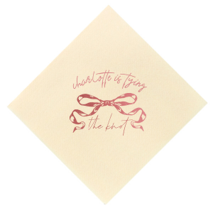 Set the stage for your nuptials with the Bow-tiful Beginnings Wedding Napkin, personalized with your name and the charming phrase "is tying the knot," enhanced by a modern bow graphic. Perfect for adding a personalized touch to your wedding festivities from engagment parties to bachelorette events.