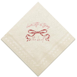Embrace the romance of your special day with the Tying the Knot Romance Napkin, personalized with your name and the loving phrase "is tying the knot," adorned with a romantic bow graphic. Ideal for adding an elegant, personalized touch to your wedding celebration or bachelorette party.