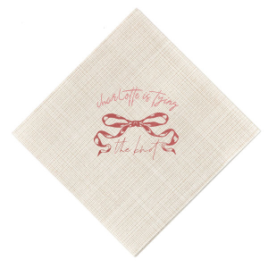 Embrace the romance of your special day with the Tying the Knot Romance Napkin, personalized with your name and the loving phrase "is tying the knot," adorned with a romantic bow graphic. Ideal for adding an elegant, personalized touch to your wedding celebration or bachelorette party.