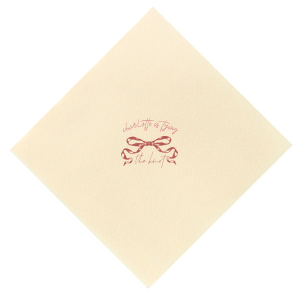Embrace the romance of your special day with the Tying the Knot Romance Napkin, personalized with your name and the loving phrase "is tying the knot," adorned with a romantic bow graphic. Ideal for adding an elegant, personalized touch to your wedding celebration or bachelorette party.