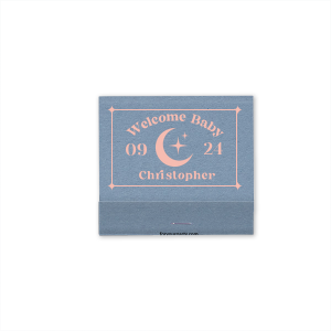 Light up the anticipation with the Celestial Arrival Baby Matchbook, saying 'Welcome Baby' alongside a section for the expected date and name, encased in a modern frame with a moon and stars graphic. A charming keepsake for baby shower guests.