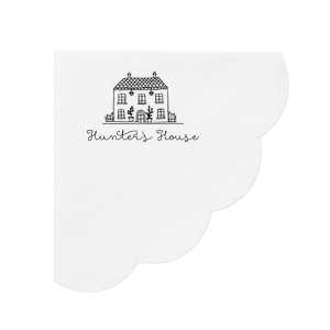 Add a touch of charm to your home with the Whimsy Home Sketch Napkin, featuring a hand-drawn house graphic above your name in a playful script. Perfect for housewarmings or as a delightful addition to your everyday table setting.

Looking to have a sketch made of a specific home?  Email us a picture of the house at customerservice@foryourparty.com and we will reply with a quote for our design services.