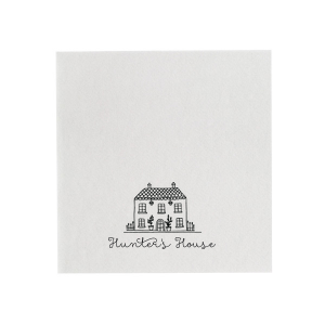 Add a touch of charm to your home with the Whimsy Home Sketch Napkin, featuring a hand-drawn house graphic above your name in a playful script. Perfect for housewarmings or as a delightful addition to your everyday table setting.

Looking to have a sketch made of a specific home?  Email us a picture of the house at customerservice@foryourparty.com and we will reply with a quote for our design services.