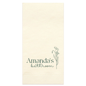 Personalize your powder room with the Blooming Bathroom Script Napkin, adorned with your name beside a beautiful floral graphic. This whimsical script adds a flourish of elegance to your guest bathroom experience.