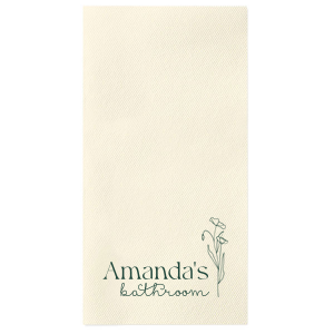 Personalize your powder room with the Blooming Bathroom Script Napkin, adorned with your name beside a beautiful floral graphic. This whimsical script adds a flourish of elegance to your guest bathroom experience.
