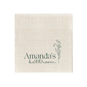 Personalize your powder room with the Blooming Bathroom Script Napkin, adorned with your name beside a beautiful floral graphic. This whimsical script adds a flourish of elegance to your guest bathroom experience.