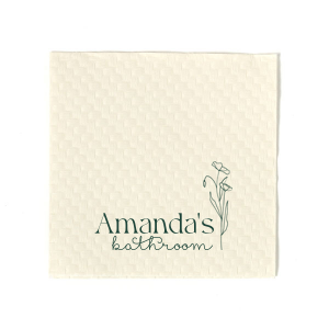 Personalize your powder room with the Blooming Bathroom Script Napkin, adorned with your name beside a beautiful floral graphic. This whimsical script adds a flourish of elegance to your guest bathroom experience.