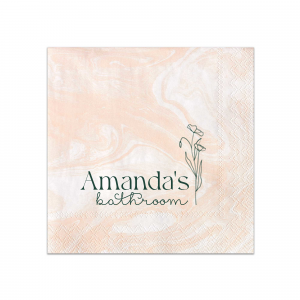 Personalize your powder room with the Blooming Bathroom Script Napkin, adorned with your name beside a beautiful floral graphic. This whimsical script adds a flourish of elegance to your guest bathroom experience.