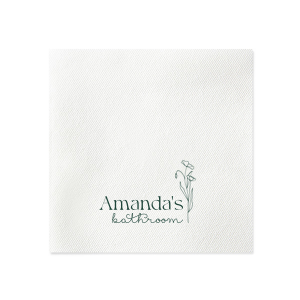 Personalize your powder room with the Blooming Bathroom Script Napkin, adorned with your name beside a beautiful floral graphic. This whimsical script adds a flourish of elegance to your guest bathroom experience.