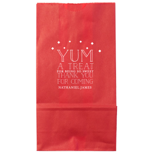 Pack a burst of gratitude with the Treat Favor Bag, where enthusiasm for your guests' presence is matched by the delight inside. The celebrant's name adds a personal touch to this effusive token of thanks.