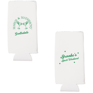Keep your drinks as cool as your party with the Margs and Matrimony Bachelorette Party Cheers Can Cooler, personalized with the bride-to-be's name in stylish script and the party location. Featuring two cheering margarita glasses, this bold and modern design is a bachelorette party must-have.