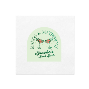 Toast to the bride-to-be with the Cheers to Margs and Matrimony Bachelorette Party Napkin, personalized with her name and adorned with vibrant, full-color margarita glasses clinking. The epitome of a bold and modern bachelorette party essential!