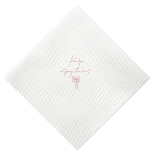 Add a touch of romance to your bachelorette party or bridal shower with the Bridal Bow Bliss Napkin, personalized with the bride-to-be's name in a graceful script and the sweet phrase "is tying the knot," complemented by a trendy bow graphic.