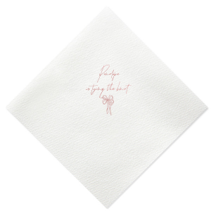 Add a touch of romance to your bachelorette party or bridal shower with the Bridal Bow Bliss Napkin, personalized with the bride-to-be's name in a graceful script and the sweet phrase "is tying the knot," complemented by a trendy bow graphic.