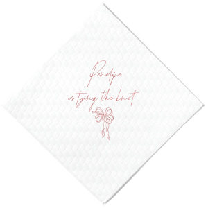 Add a touch of romance to your bachelorette party or bridal shower with the Bridal Bow Bliss Napkin, personalized with the bride-to-be's name in a graceful script and the sweet phrase "is tying the knot," complemented by a trendy bow graphic.