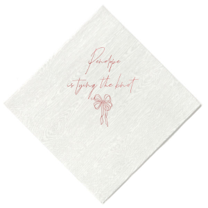 Add a touch of romance to your bachelorette party or bridal shower with the Bridal Bow Bliss Napkin, personalized with the bride-to-be's name in a graceful script and the sweet phrase "is tying the knot," complemented by a trendy bow graphic.