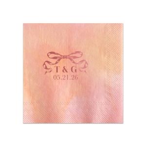Tie together the elegance of your wedding with the Nuptial Bow Initials Napkin, featuring the couple's initials and event date in a refined serif script. Adorned with a romantic bow graphic, it's a trendy and sophisticated touch for your special day.