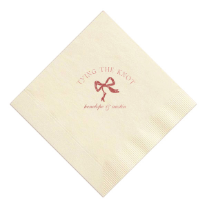 Seal your union with the Knotting Hearts Wedding Napkin, customized with the couple's names in an elegant script, beneath the phrase "tying the knot," and accented by a chic bow graphic. A romantic and fashionable detail for your nuptial celebration.