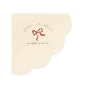 Seal your union with the Knotting Hearts Wedding Napkin, customized with the couple's names in an elegant script, beneath the phrase "tying the knot," and accented by a chic bow graphic. A romantic and fashionable detail for your nuptial celebration.