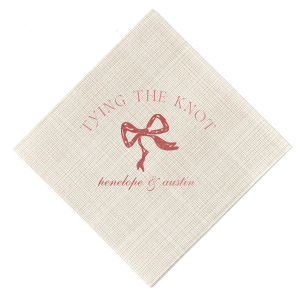 Seal your union with the Knotting Hearts Wedding Napkin, customized with the couple's names in an elegant script, beneath the phrase "tying the knot," and accented by a chic bow graphic. A romantic and fashionable detail for your nuptial celebration.