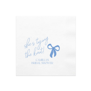 Celebrate the bride-to-be with the Modern Bow Bridal Bliss Napkin, elegantly displaying "She's tying the knot" in a lovely script above her name, all accentuated by a chic bow design. An exquisite choice for adding a personalized touch to any bridal shower.