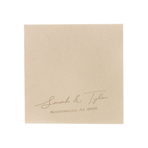 Celebrate your wedding with the Nuptial Namesake Locale Napkin, customized with the couple's names and the cherished site of the ceremony. A refined choice that adds a personal touch to your matrimonial table setting.