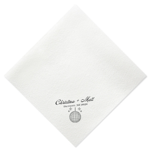 Dance the night away with the Disco Sparkle Wedding Napkin, personalized with the couple's names, year, and wedding location, all set against a backdrop of a dazzling disco ball and sparkles. An unforgettable accent for your celebratory soiree.