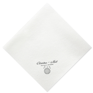 Dance the night away with the Disco Sparkle Wedding Napkin, personalized with the couple's names, year, and wedding location, all set against a backdrop of a dazzling disco ball and sparkles. An unforgettable accent for your celebratory soiree.