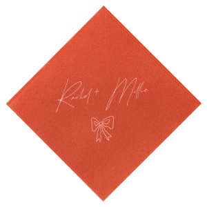 Infuse your wedding with a touch of rustic charm with the Rustic Bow Matrimony Napkin, customizable with the couple's names. The hand-drawn bow graphic adds a quaint and heartfelt detail to your nuptial celebrations.