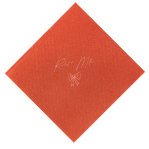 Infuse your wedding with a touch of rustic charm with the Rustic Bow Matrimony Napkin, customizable with the couple's names. The hand-drawn bow graphic adds a quaint and heartfelt detail to your nuptial celebrations.