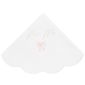 Infuse your wedding with a touch of rustic charm with the Rustic Bow Matrimony Napkin, customizable with the couple's names. The hand-drawn bow graphic adds a quaint and heartfelt detail to your nuptial celebrations.