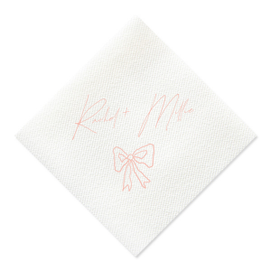 Infuse your wedding with a touch of rustic charm with the Rustic Bow Matrimony Napkin, customizable with the couple's names. The hand-drawn bow graphic adds a quaint and heartfelt detail to your nuptial celebrations.