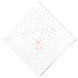 Infuse your wedding with a touch of rustic charm with the Rustic Bow Matrimony Napkin, customizable with the couple's names. The hand-drawn bow graphic adds a quaint and heartfelt detail to your nuptial celebrations.